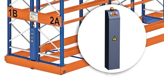 Pohyb mobilných základní Movirack je možné ovládať z palubných ovládacích panelov Pohyb mobilných základní Movirack je možné ovládať z palubných ovládacích panelov