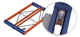 Dvojkorunové prevody umožňujú podvozkom systému Movirack rovnomerný pohyb