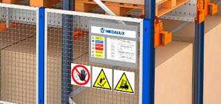 Bezpečnostné piktogramy na regáloch Pallet Shuttle